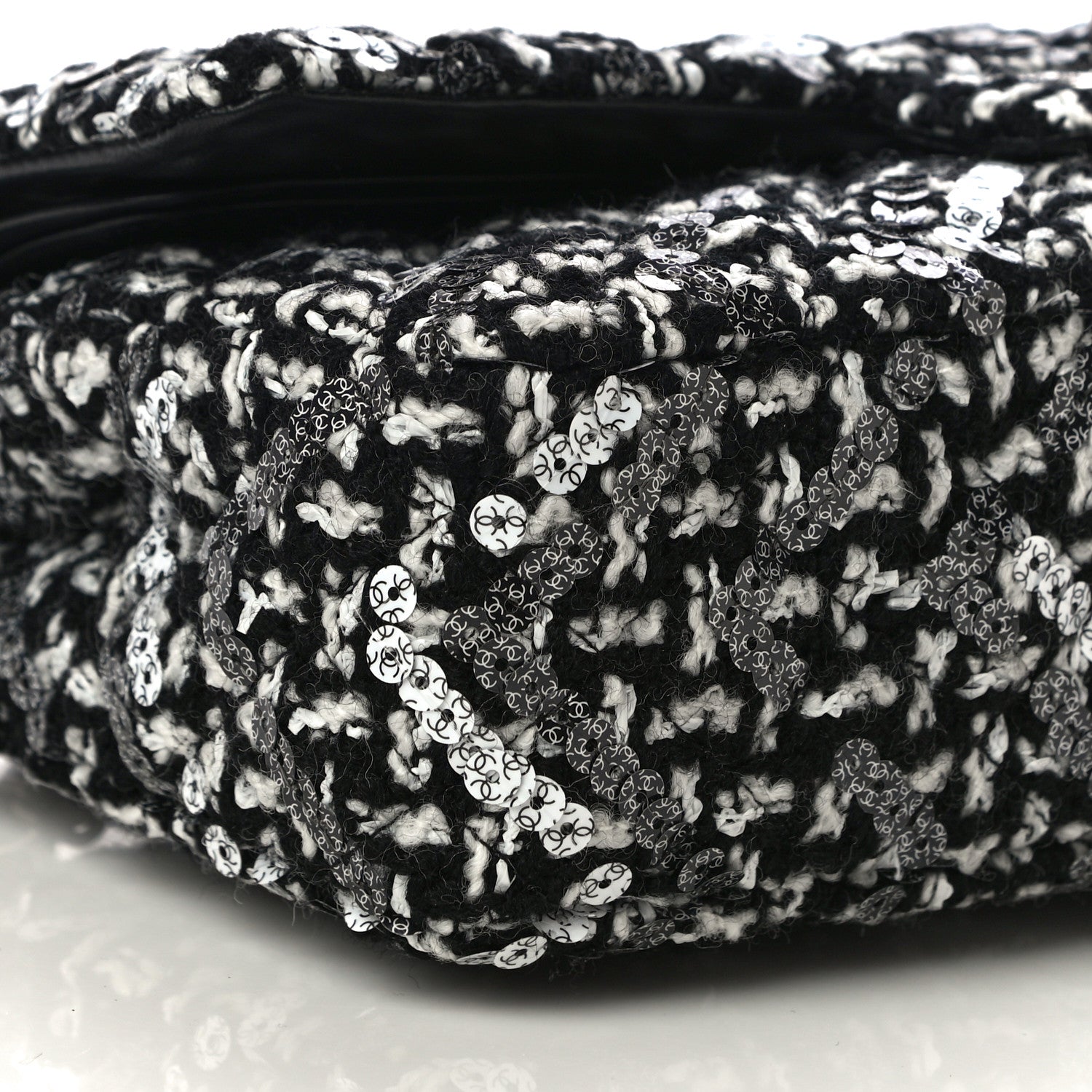 Chanel Tweed Sequin Quilted Medium Double Flap Black White 9 of 12