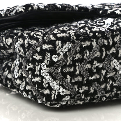Chanel Tweed Sequin Quilted Medium Double Flap Black White 9 of 12