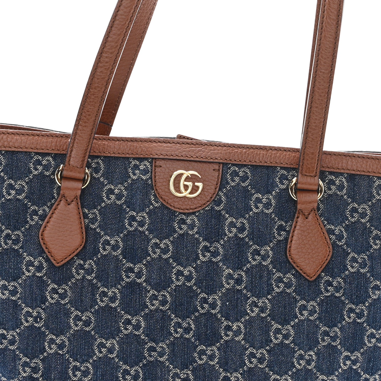 Gucci New Denim GG Monogram Medium Ophidia Shopping Tote Blue Tea Cuir 8 of 10