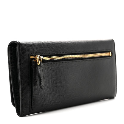 Prada Saffiano Metal Continental Flap Travel Wallet Black 3 of 8