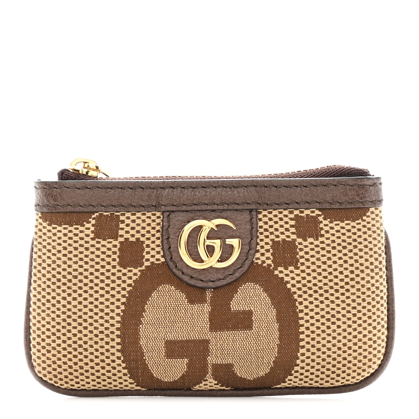 Monogram Jumbo GG Textured Dollar Calfskin Ophidia Key Case Camel Ebony New Acero