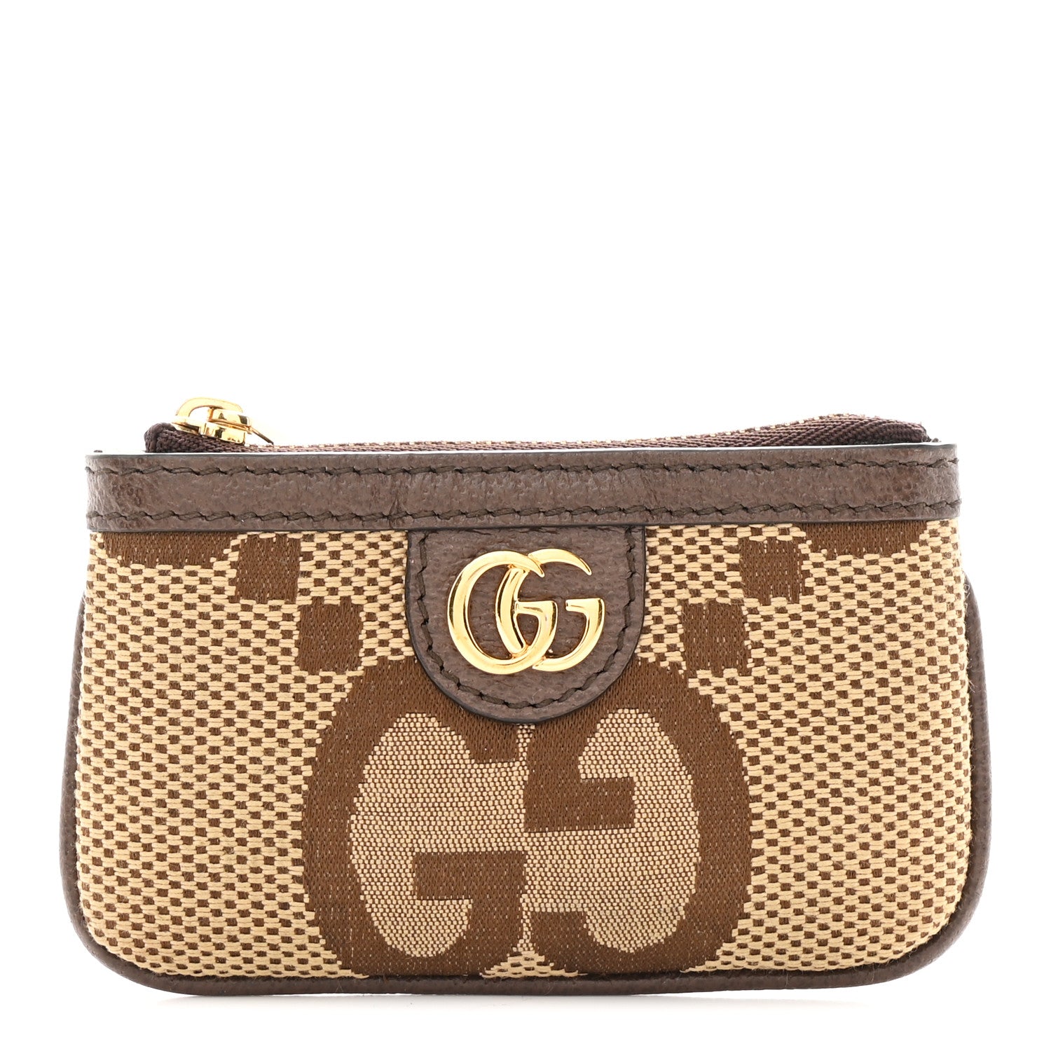Gucci Monogram Jumbo GG Textured Dollar Calfskin Ophidia Key Case Camel Ebony New Acero 1 of 9