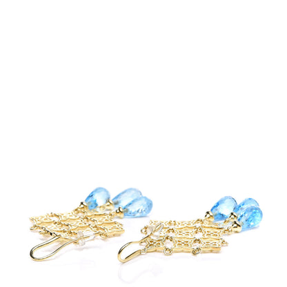 David Yurman 18K Yellow Gold Diamond Blue Topaz Quatrefoil Drop Earrings 3 of 3