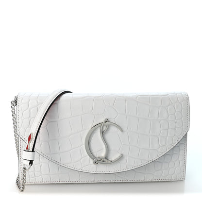 Christian Louboutin Calfskin Crocodile Embossed Loubi54 Crossbody Clutch White 1 of 8