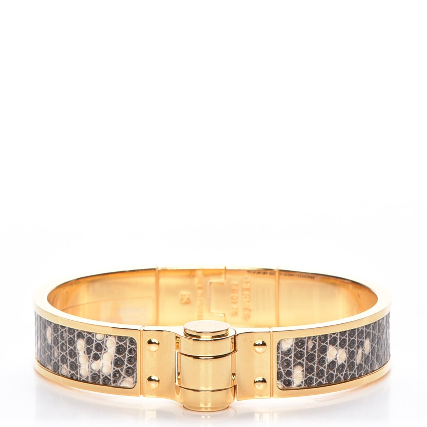 Lizard Charniere Cuir Narrow Hinged Bracelet S Ombre