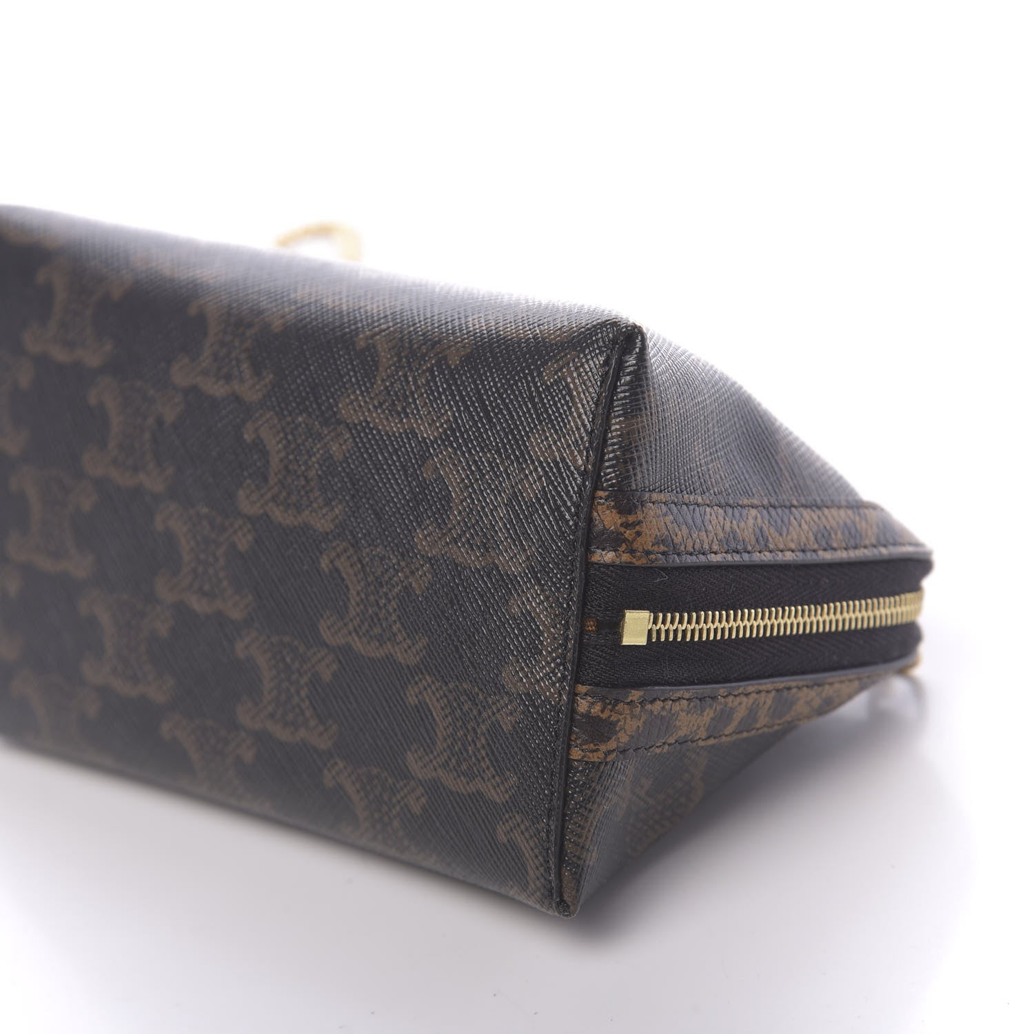 Celine Triomphe Canvas Calfskin Leopard Print Mini Clutch on Chain Black Tan 10 of 11