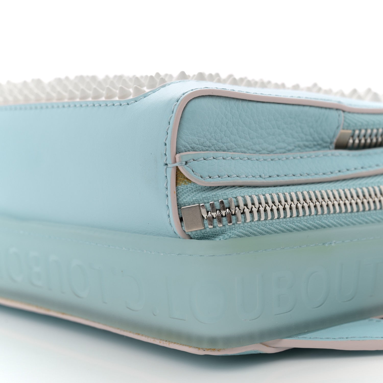 Christian Louboutin Calfskin Mens Loubifunk Spiked Bag White Mineral 9 of 12