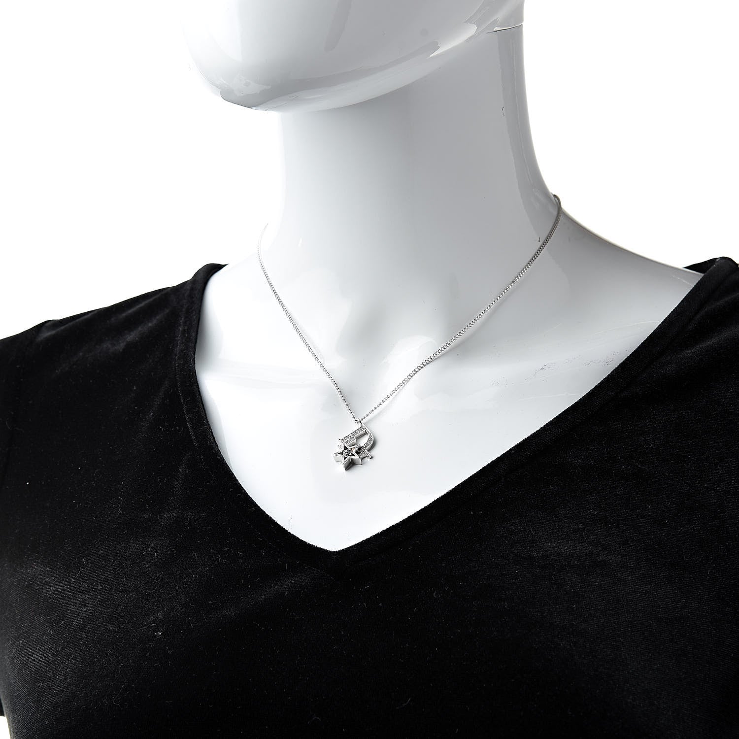 Christian Dior Crystal Logo Star Necklace Silver 2 of 6