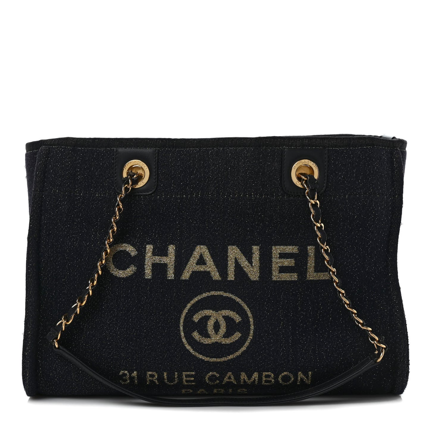 Lurex Canvas Small Deauville Tote Navy Blue Gold