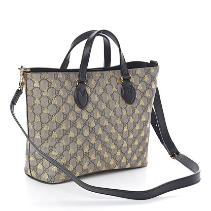 Gucci Soft GG Supreme Monogram Bees Small Crossbody Tote Beige Oro Black 3 of 10
