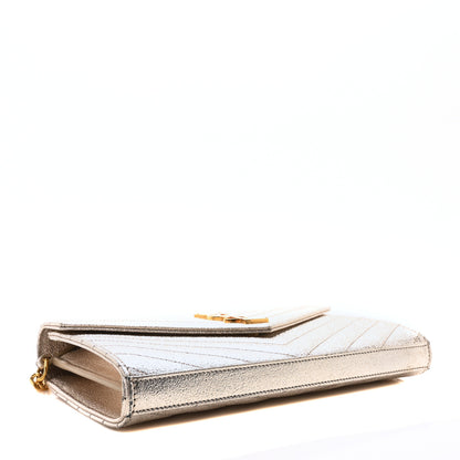 Saint Laurent Metallic Crackled Calfskin Matelasse Chevron Monogram Chain Wallet Gold 4 of 10