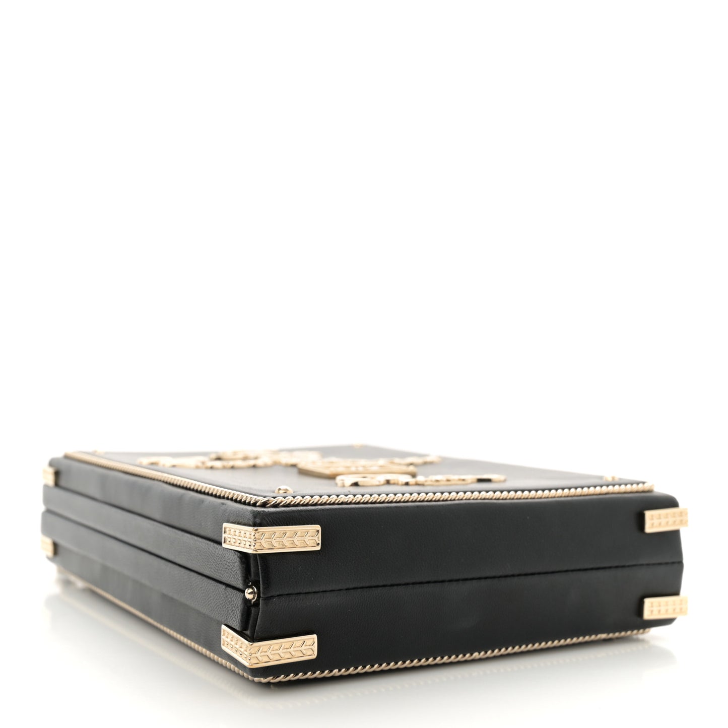 Lambskin Room Card Minaudiere Evening Bag Black Gold