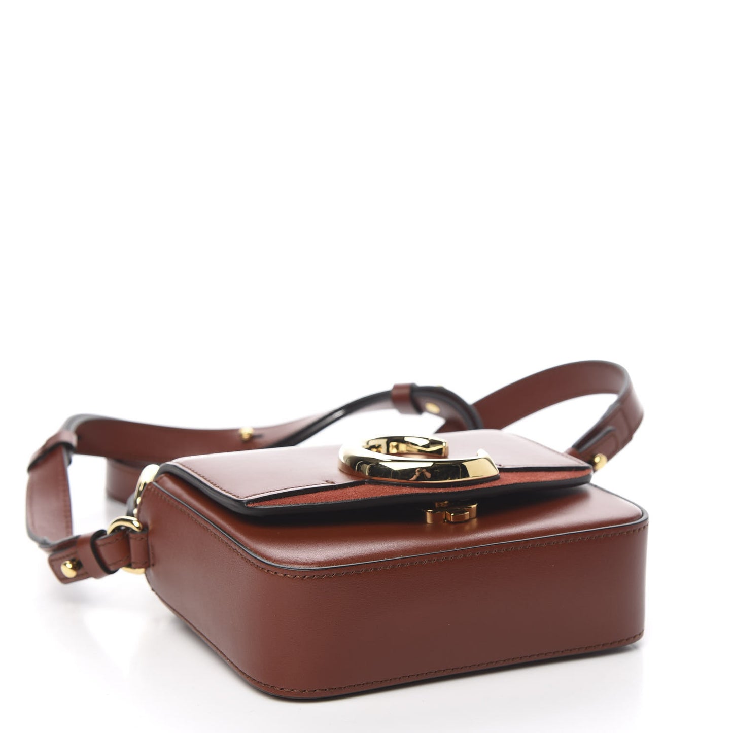 Shiny Calfskin Suede Mini C Bag Sepia Brown