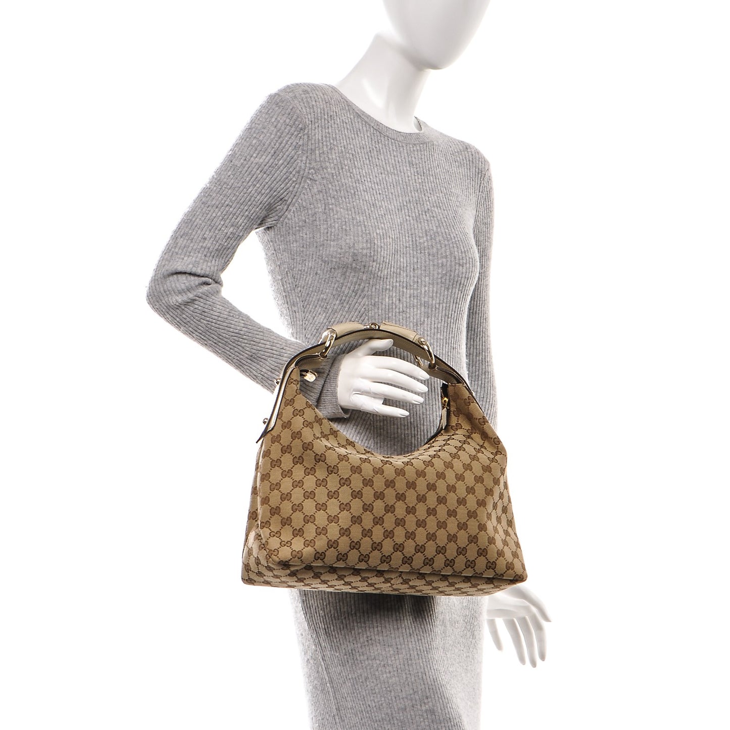 Monogram Medium Horsebit Chain Hobo Off White