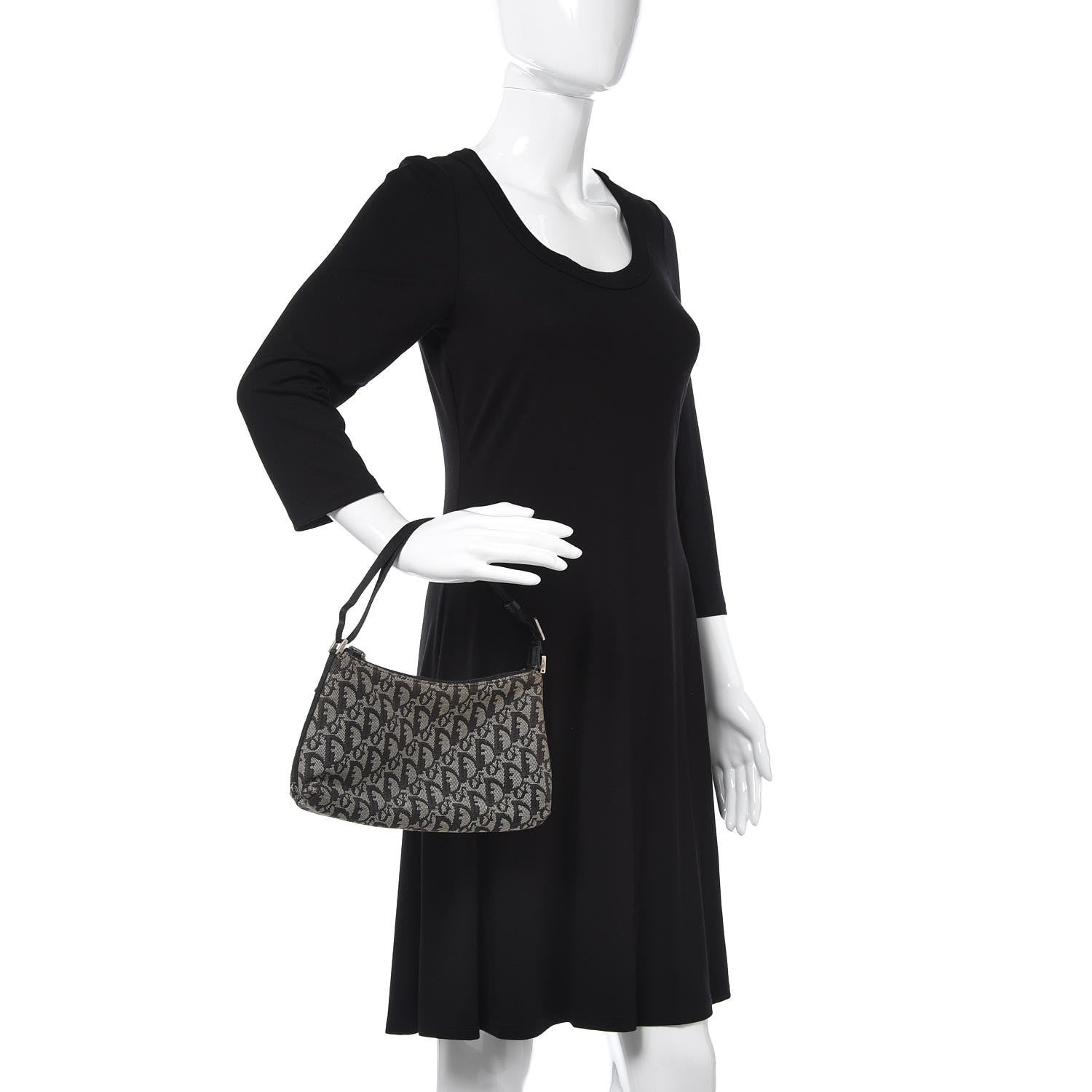 Christian Dior Monogram Shoulder Bag Pochette Black 2 of 8