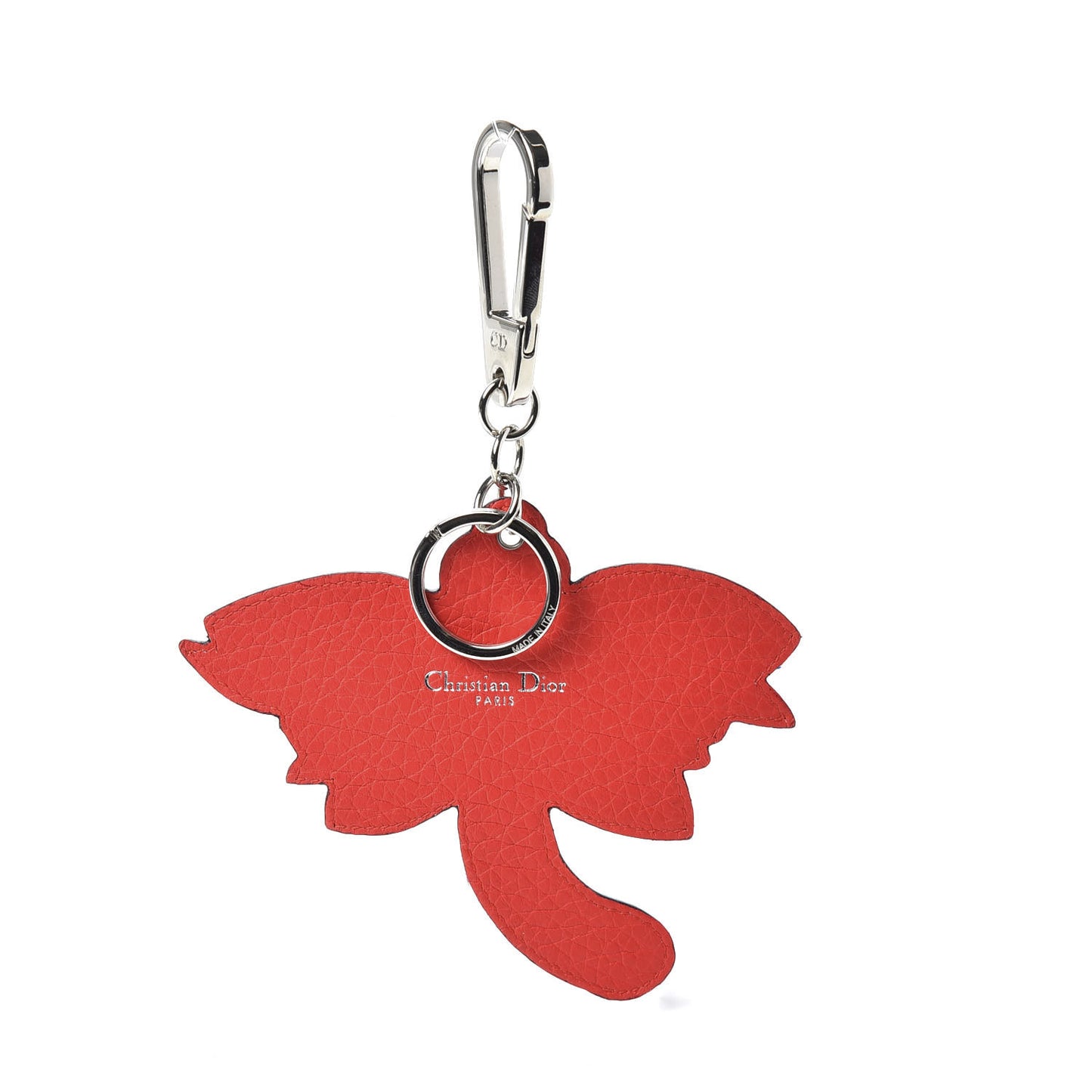 Grained Calfskin Dragonfly Charm Key Ring Red Multicolor