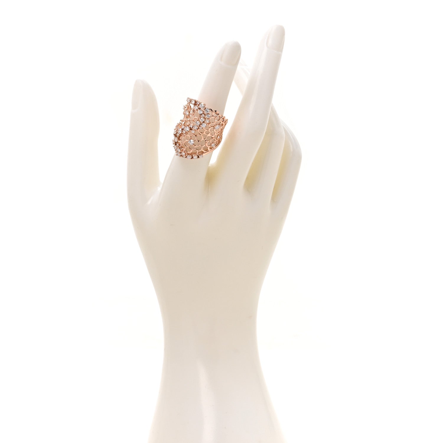Parker & West by FASHIONPHILE 18K Rose Gold Diamond 1.33ctw Flower Mesh Ring 54 7 2 of 4