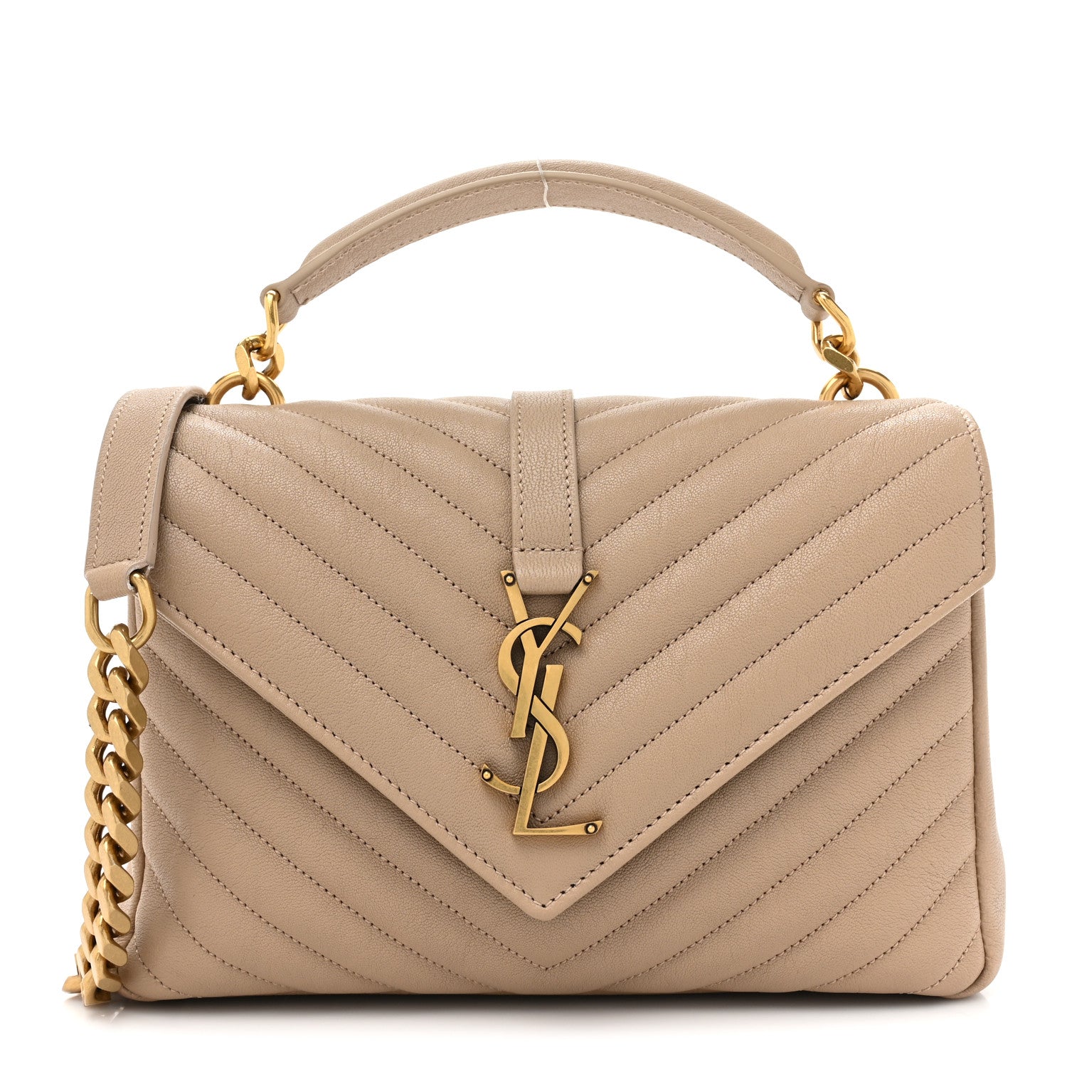 Saint Laurent Sheepskin Matelasse Chevron Monogram Medium College Bag Dark Beige 1 of 11