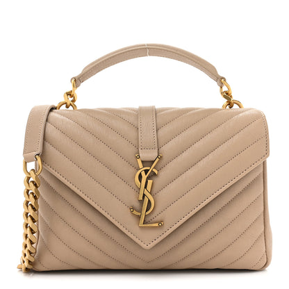 Saint Laurent Sheepskin Matelasse Chevron Monogram Medium College Bag Dark Beige 1 of 11