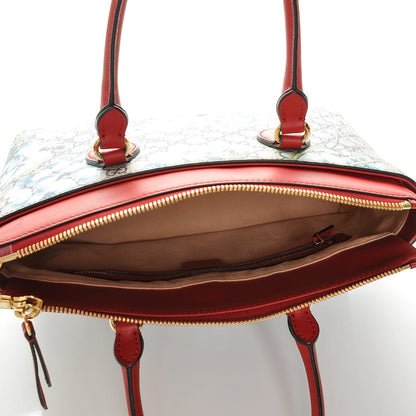 Gucci GG Supreme Monogram Blooms Small Zip Top Tote Beige Blue Navy Hibiscus Red 5 of 7