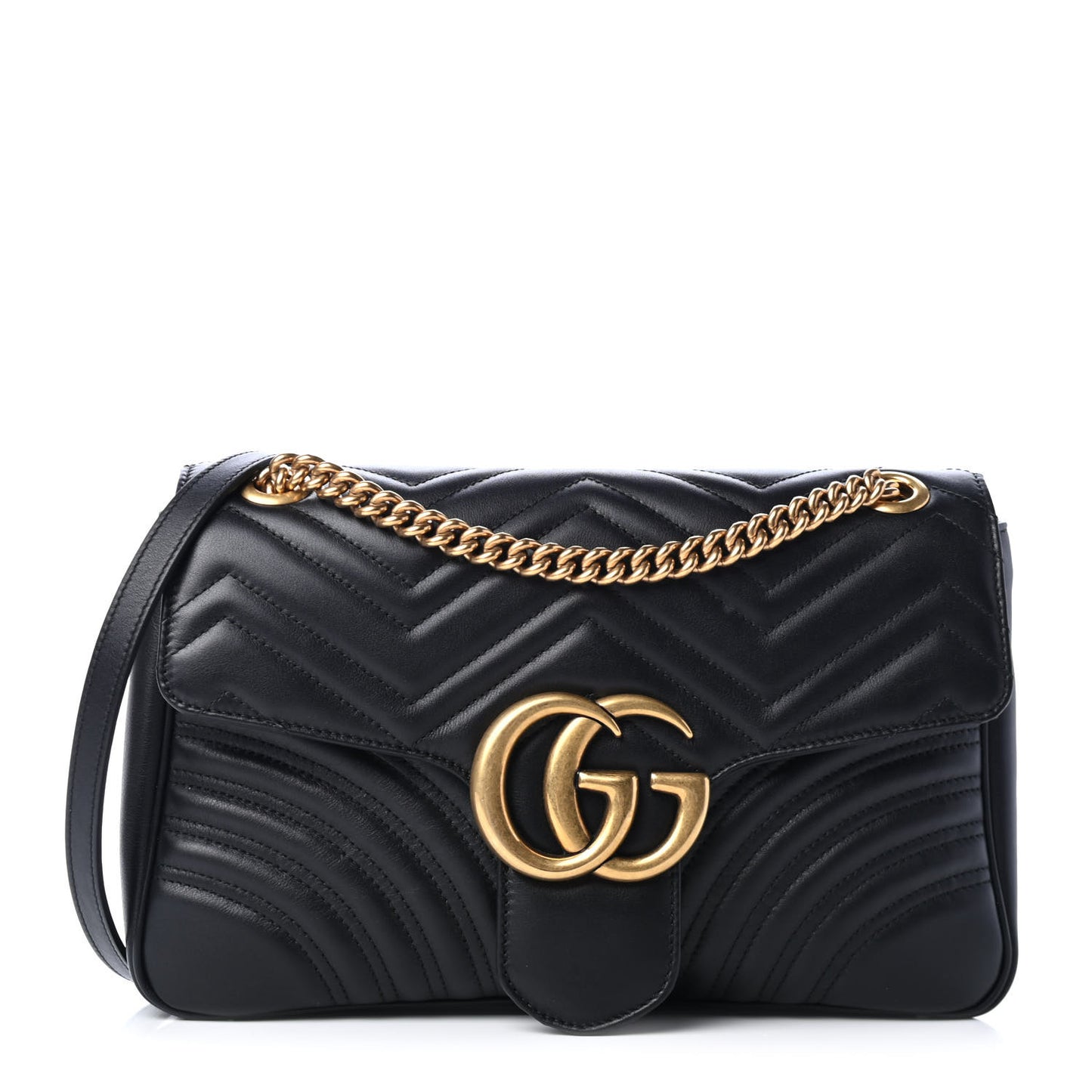 Calfskin Matelasse Medium GG Marmont Shoulder Bag Black