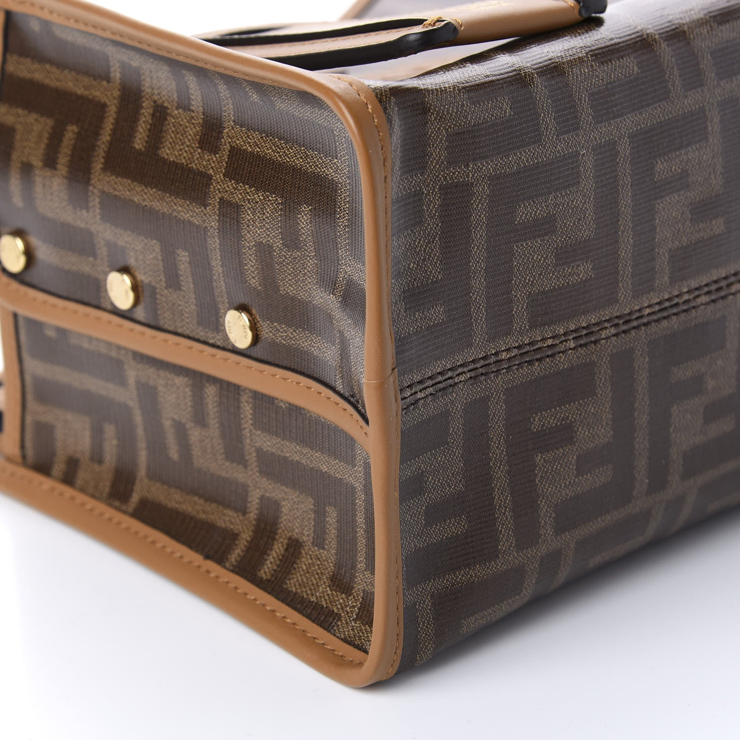 Fendi Glazed Fabric Vitello Century FF 1974 Stamp Patch Mini Peekaboo Defender Cover Mogano Panna Caramello 6 of 12