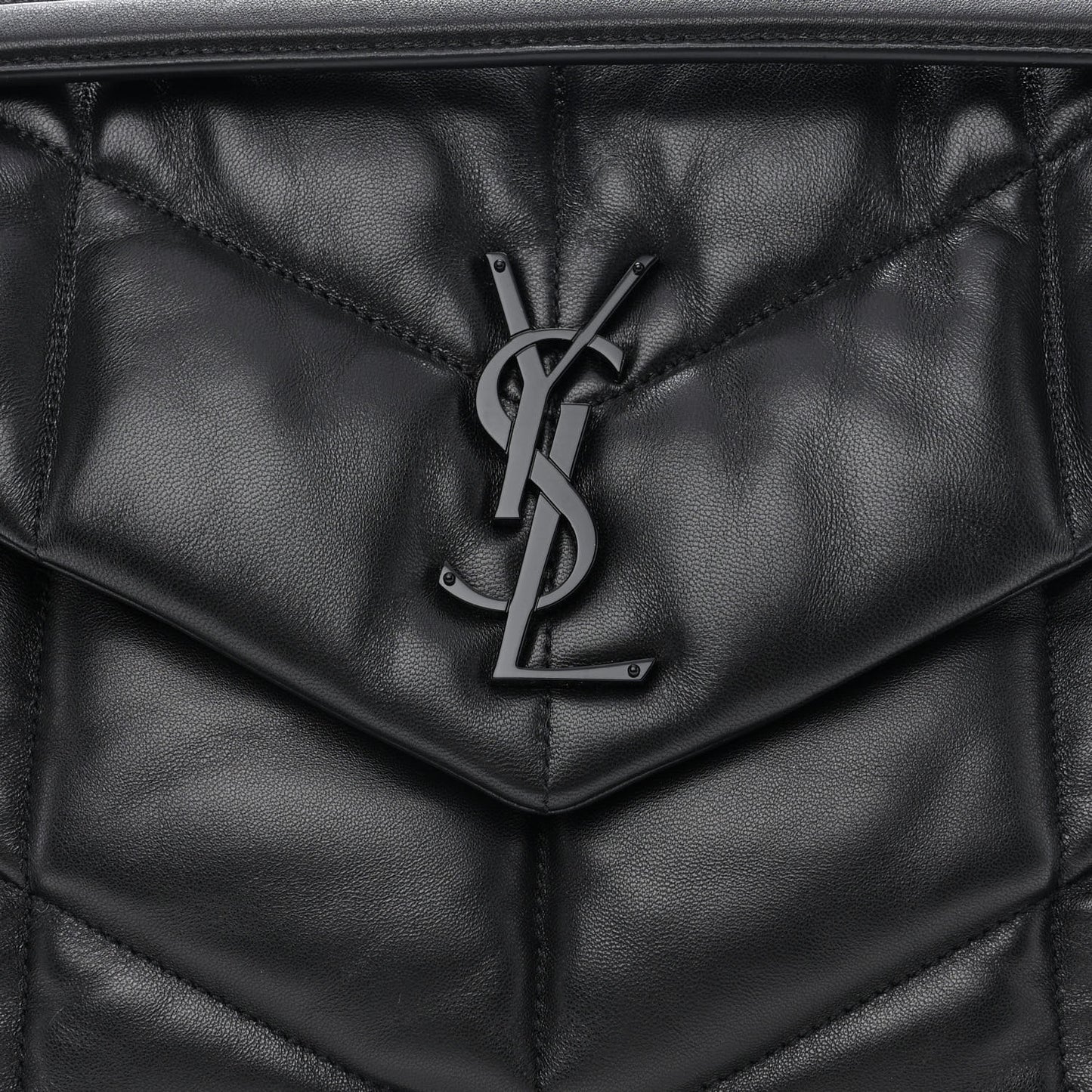 Lambskin Quilted Monogram Monochrome Medium Loulou Puffer Chain Satchel Black