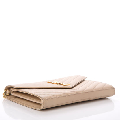 Saint Laurent Grain De Poudre Matelasse Chevron Monogram Chain Wallet Rose Antic 4 of 14
