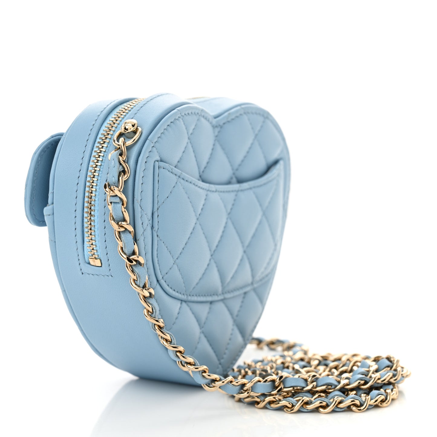 Lambskin Quilted CC In Love Heart Clutch With Chain Light Blue