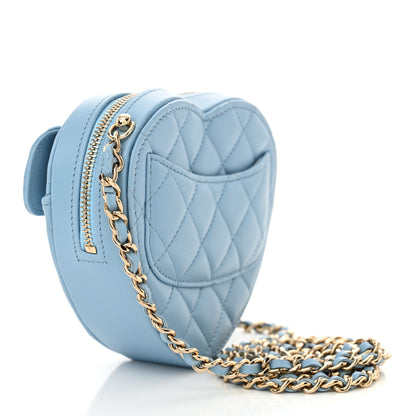 Chanel Lambskin Quilted CC In Love Heart Clutch With Chain Light Blue 4 of 11