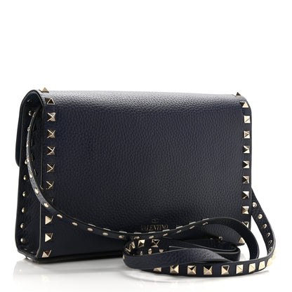 Valentino Garavani Pebbled Calfskin Medium Rockstud Flip Lock Crossbody Bag Navy 3 of 7
