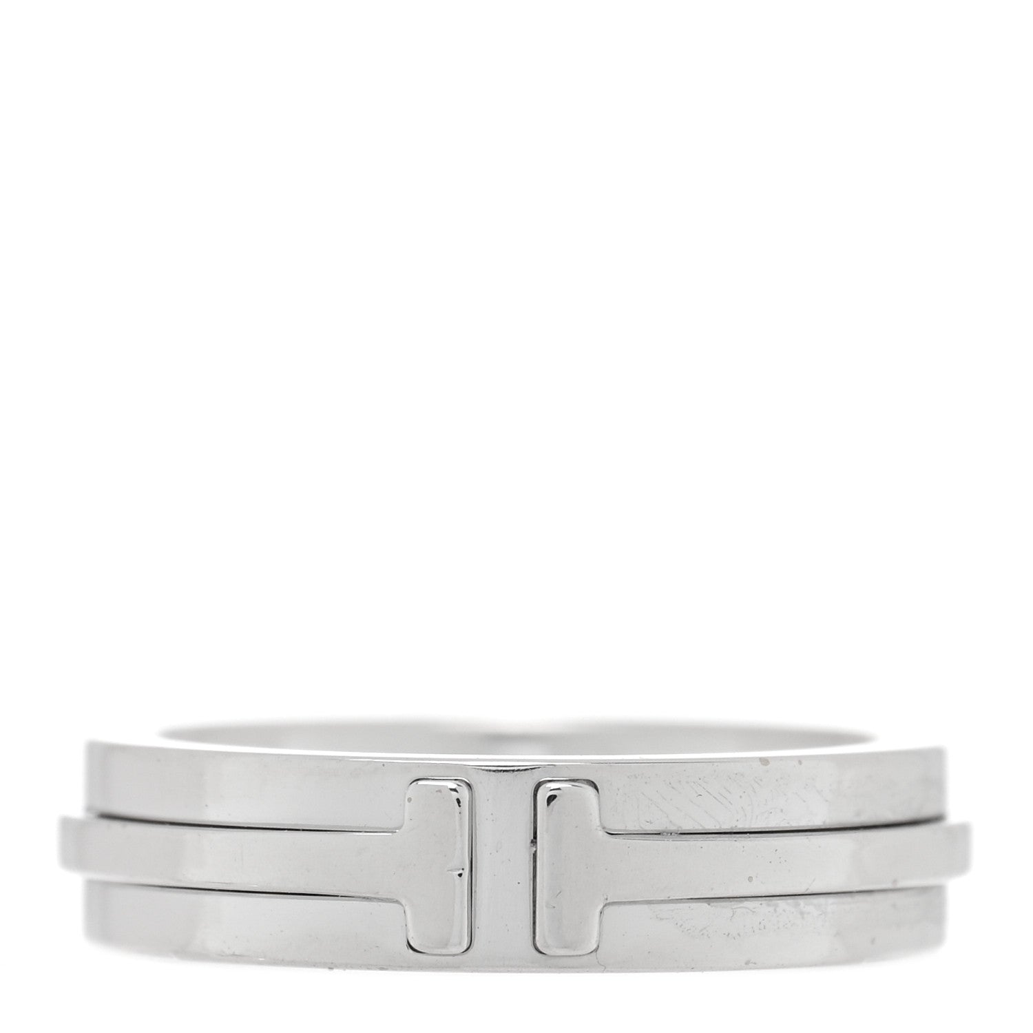 Tiffany 18K White Gold Narrow T Two Ring 46 3.75 1 of 5