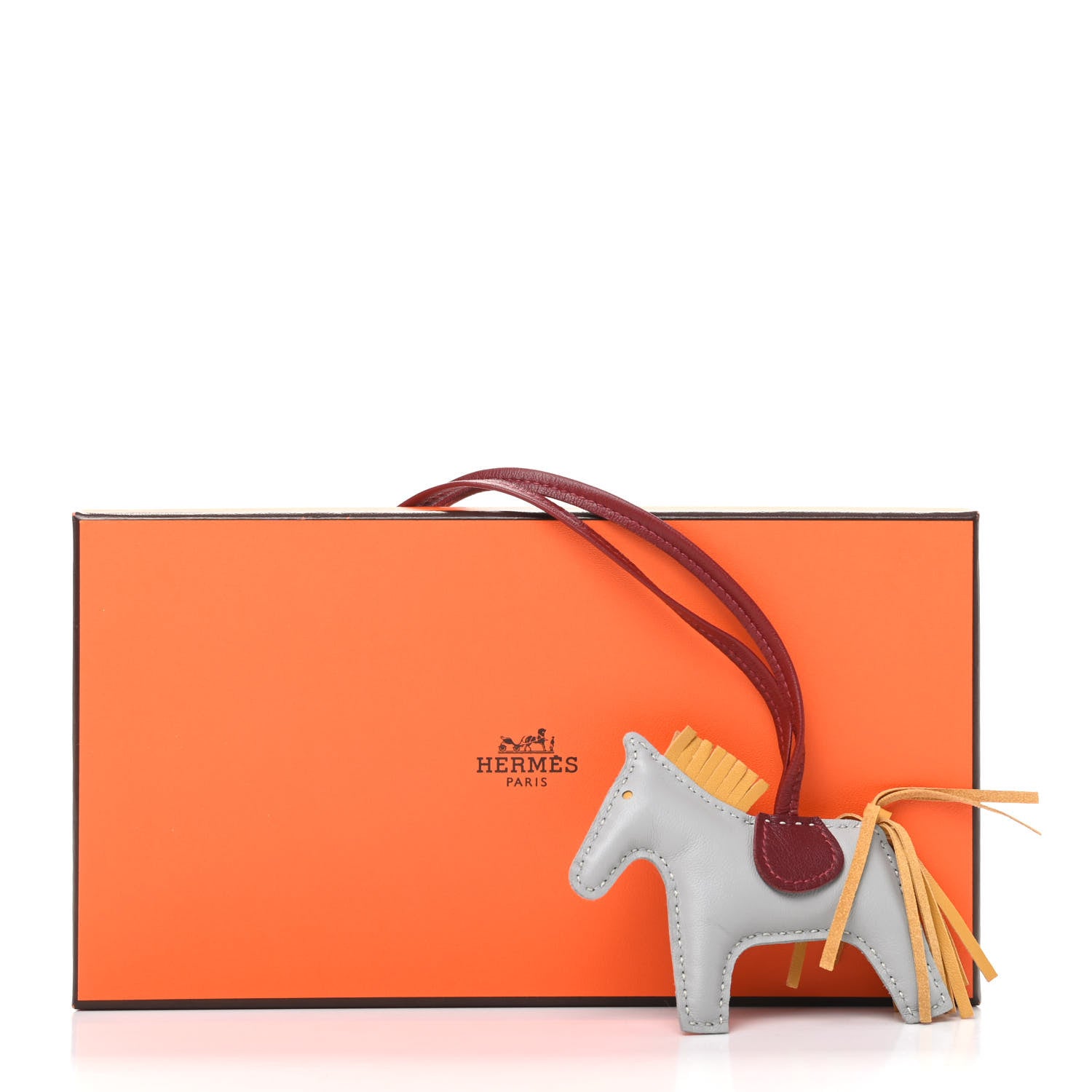 Hermes Milo Lambskin Grigri Rodeo Horse Bag Charm PM Bleu Glacier Curry Rouge H 5 of 5