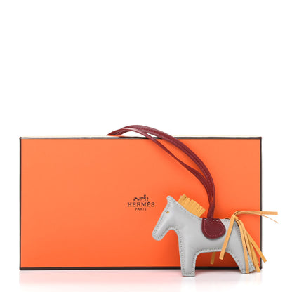 Hermes Milo Lambskin Grigri Rodeo Horse Bag Charm PM Bleu Glacier Curry Rouge H 5 of 5