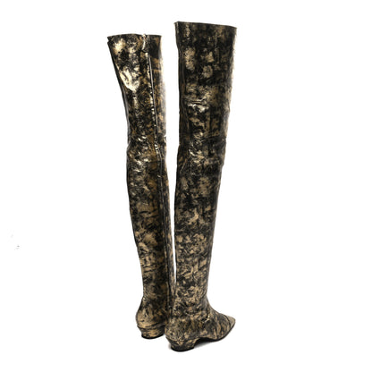 Chanel Metallic Lambskin Over the Knee Boots 37.5 Gold Black 4 of 7