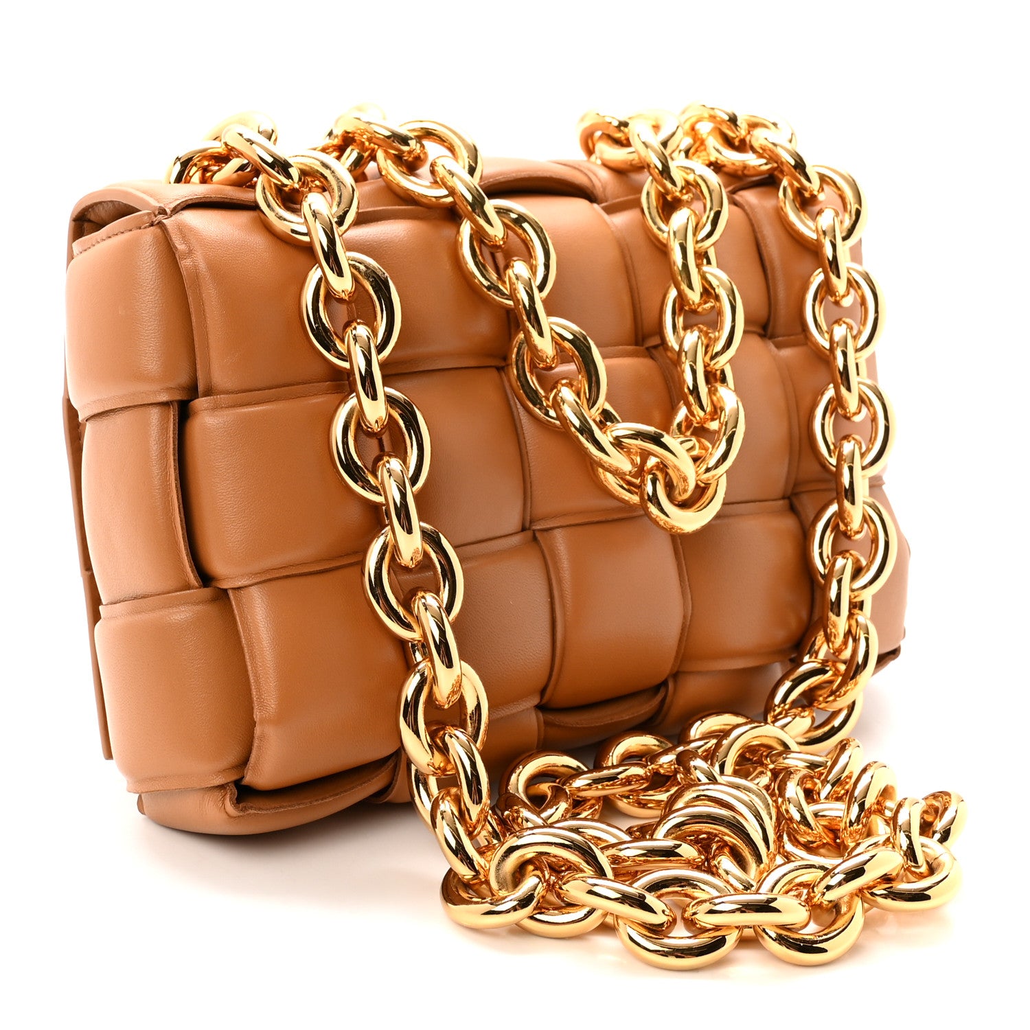 Bottega Veneta Lambskin Maxi Intreccio Padded Chain Cassette Crossbody Bag Caramel 3 of 10