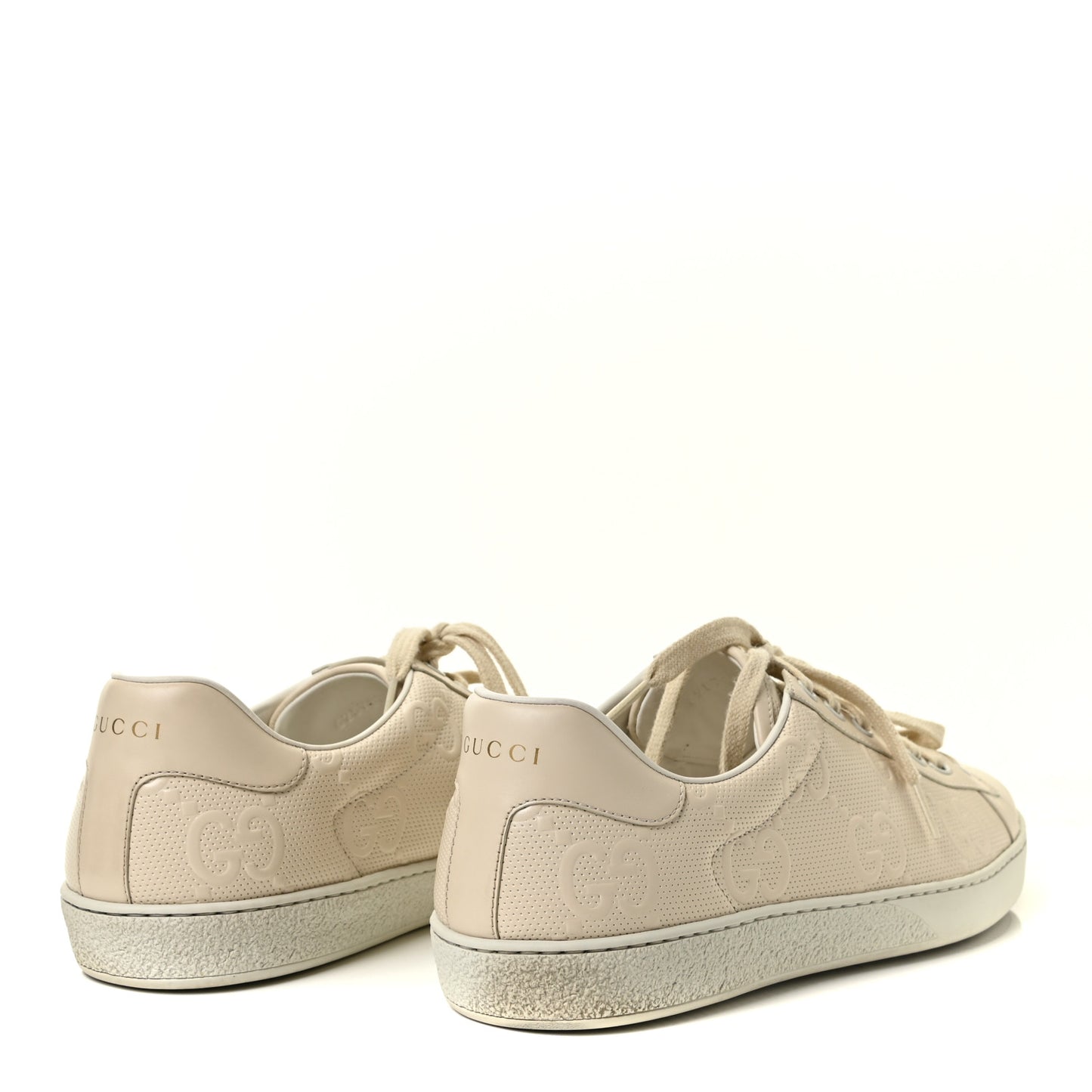 Calfskin GG Tennis Embossed Mens Ace Sneakers 10.5 Mystic White