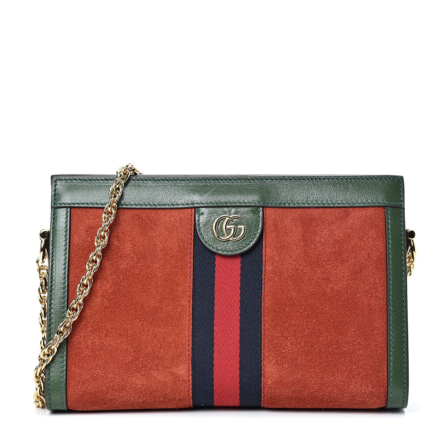 Gucci Suede Calfskin GG Web Small Ophidia Chain Shoulder Bag Brown Red Green 1 of 10