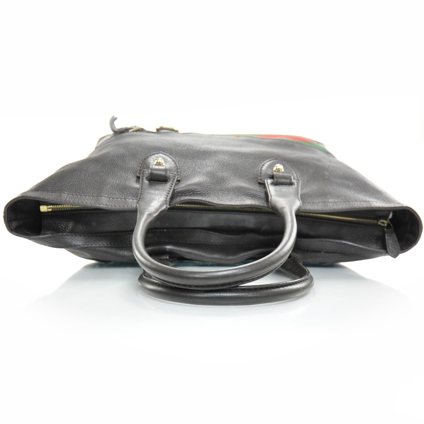 Leather Large Web Heritage Tote Dark Brown