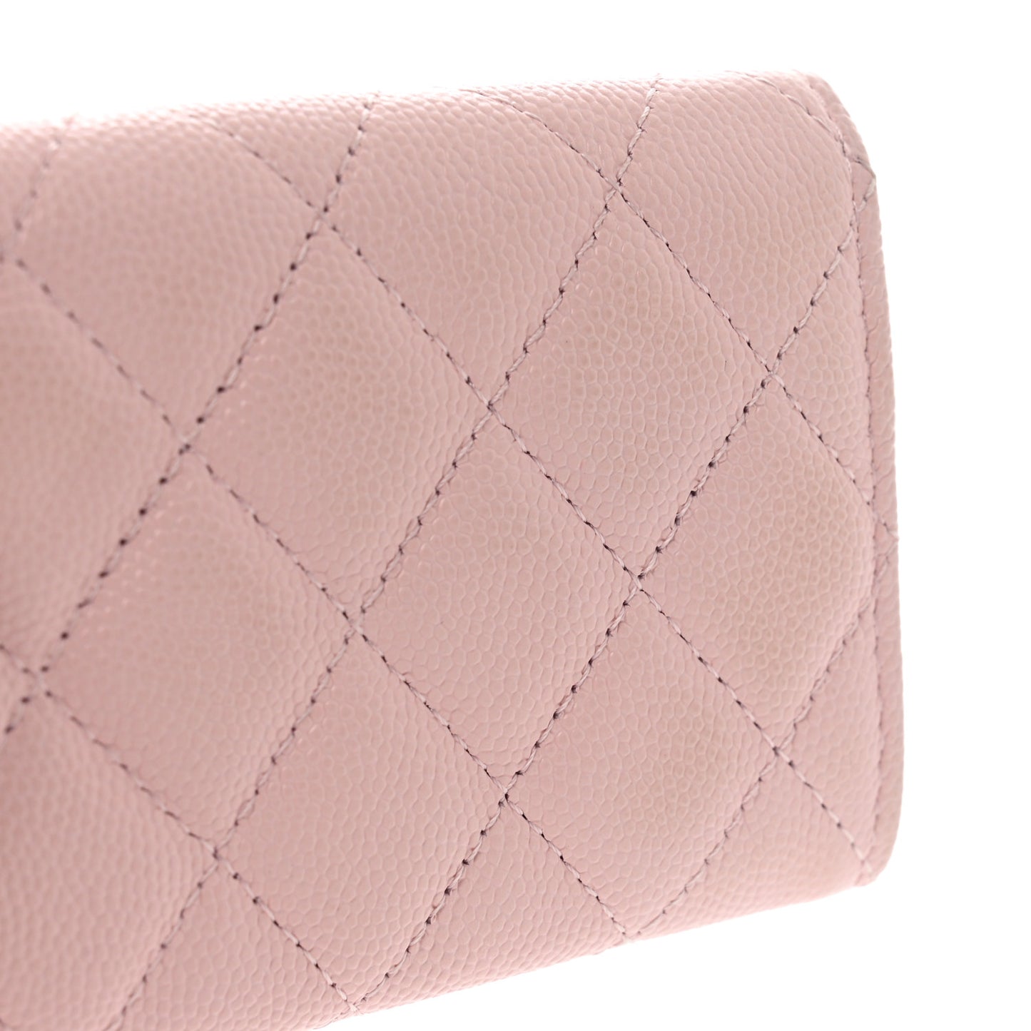 Caviar Quilted Crystal CC Flap Card Holder Pink