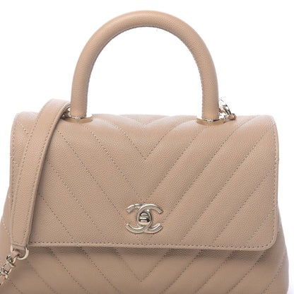 Chanel Caviar Chevron Quilted Mini Coco Handle Flap Beige 10 of 10