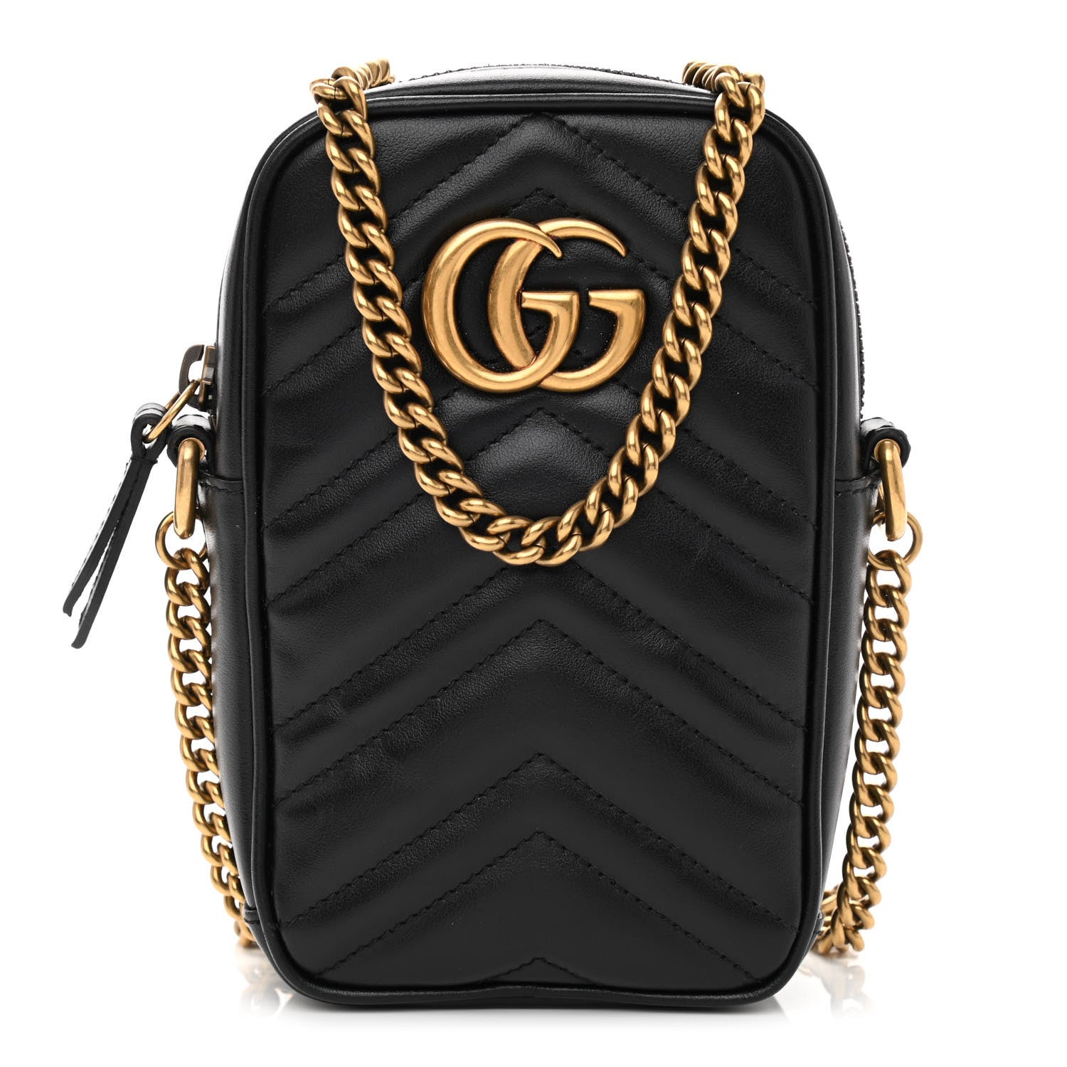Gucci Calfskin Matelasse Mini GG Marmont Crossbody Bag Black 1 of 9