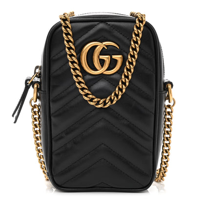 Gucci Calfskin Matelasse Mini GG Marmont Crossbody Bag Black 1 of 9