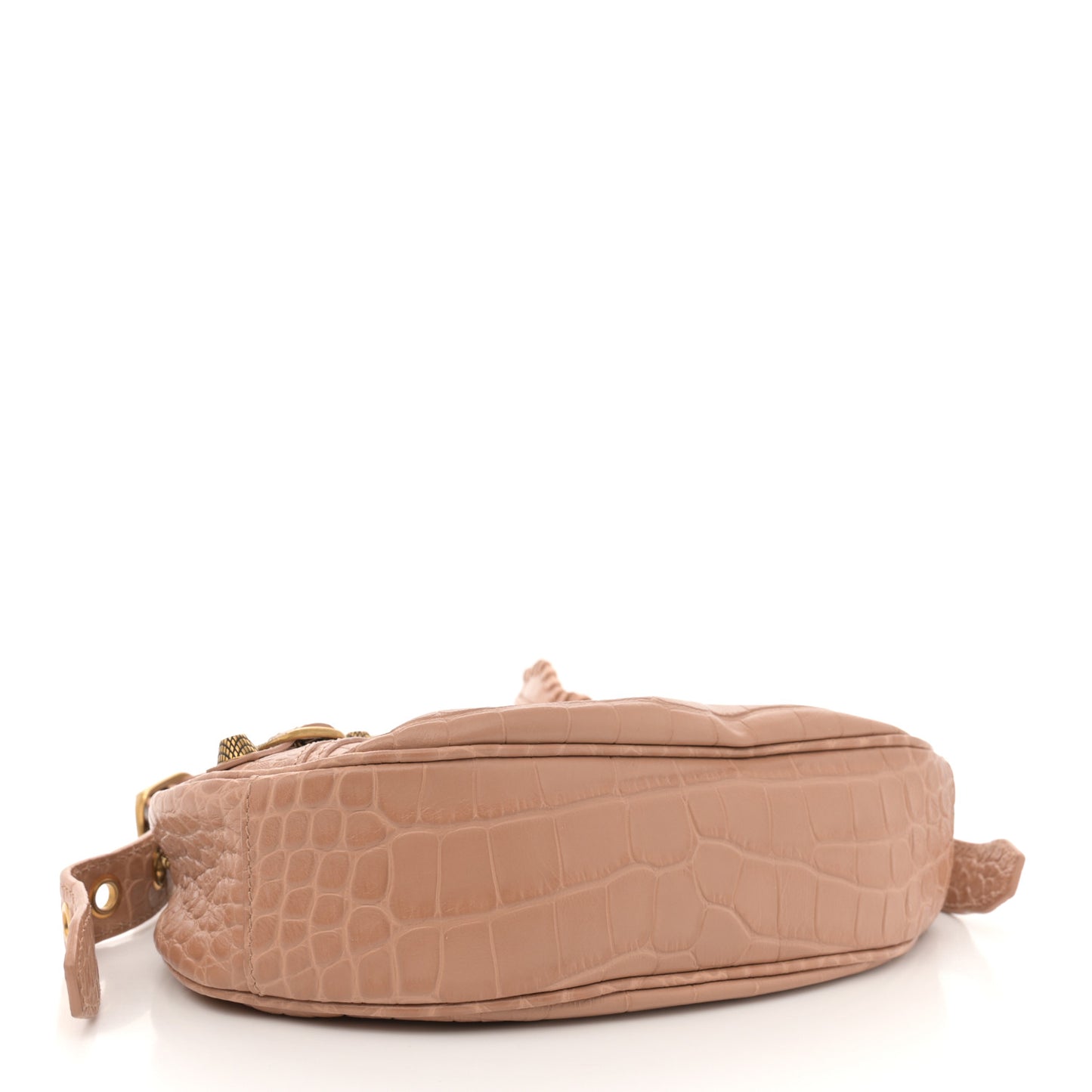 Extra Supple Calfskin Crocodile Embossed Le Cagole Shoulder Bag XS Nude Beige