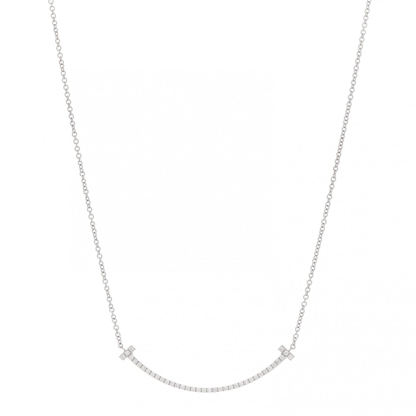 18K White Gold Diamond Small T Smile Pendant Necklace