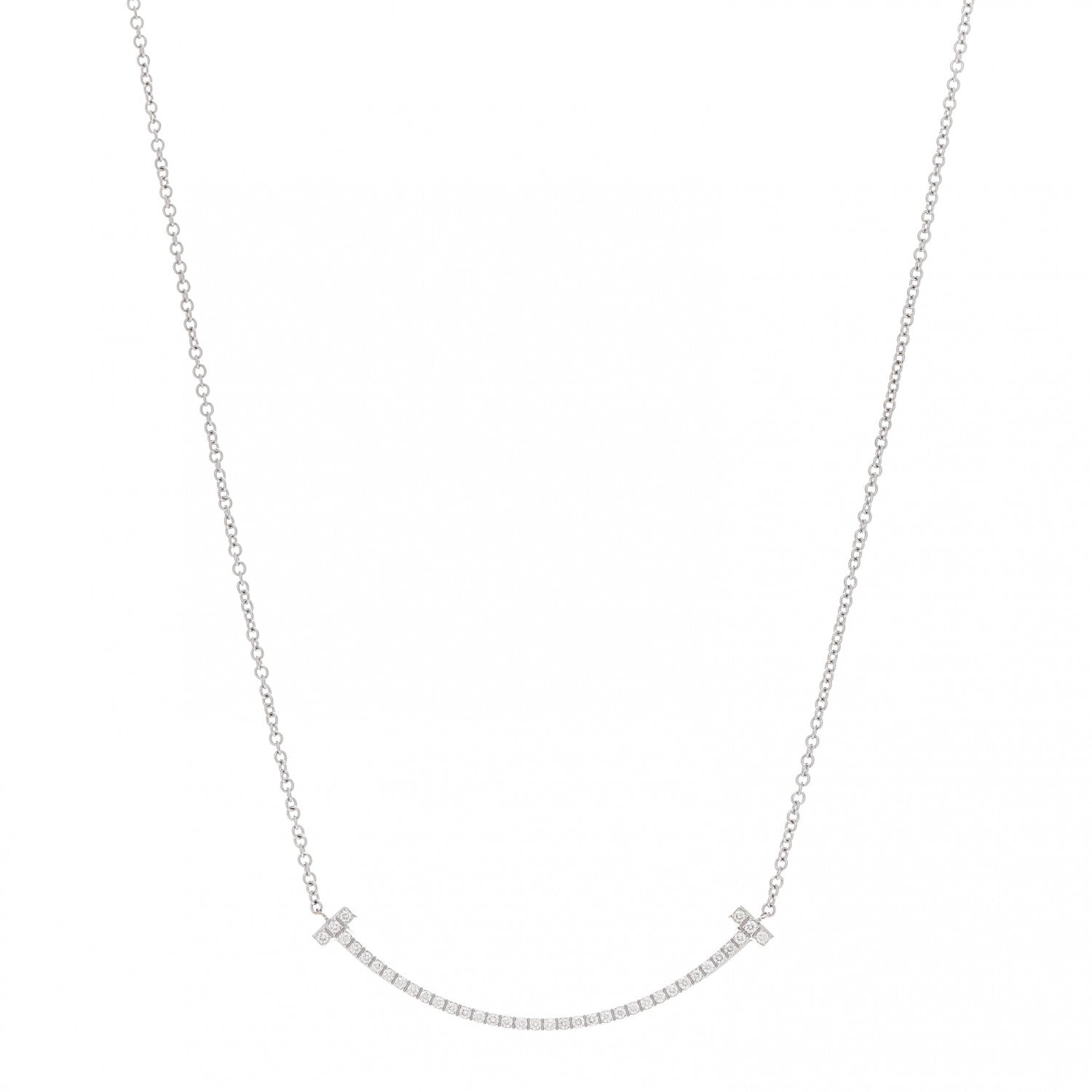 Tiffany 18K White Gold Diamond Small T Smile Pendant Necklace 1 of 5