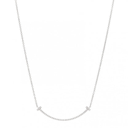 Tiffany 18K White Gold Diamond Small T Smile Pendant Necklace 1 of 5