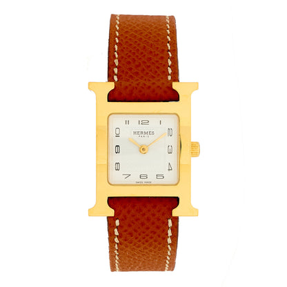 Hermes Stainless Steel Epsom 21mm Heure H Hour Quartz Watch Gold 1 of 4