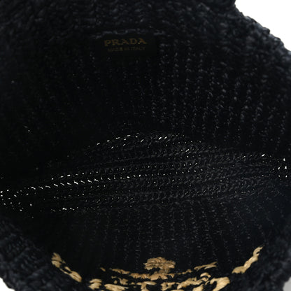 Prada Yarn Raffia Effect Crochet Small Logo Tote Black 5 of 9