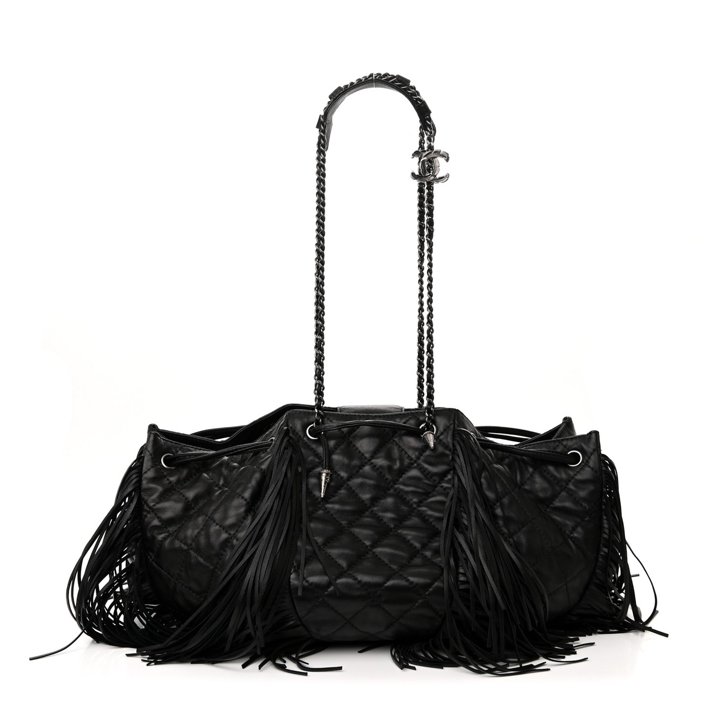 Lambskin Quilted Western Baluchon Fringe Bag Black